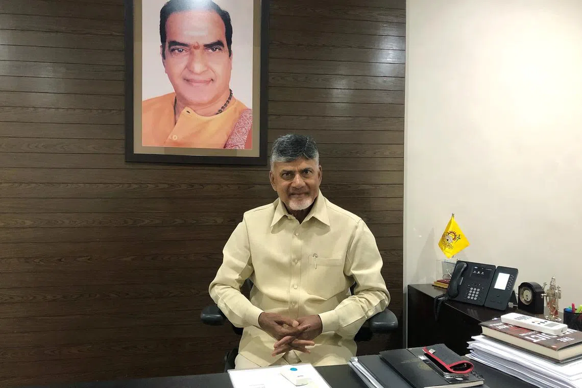 FILE PHOTO: N Chandrababu Naidu, chief minister of the southern state of Andhra Pradesh, poses for a picture after an interview with Reuters in Amaravthi, India, May 16, 2019. REUTERS/Krishna N. Das/File Photo
