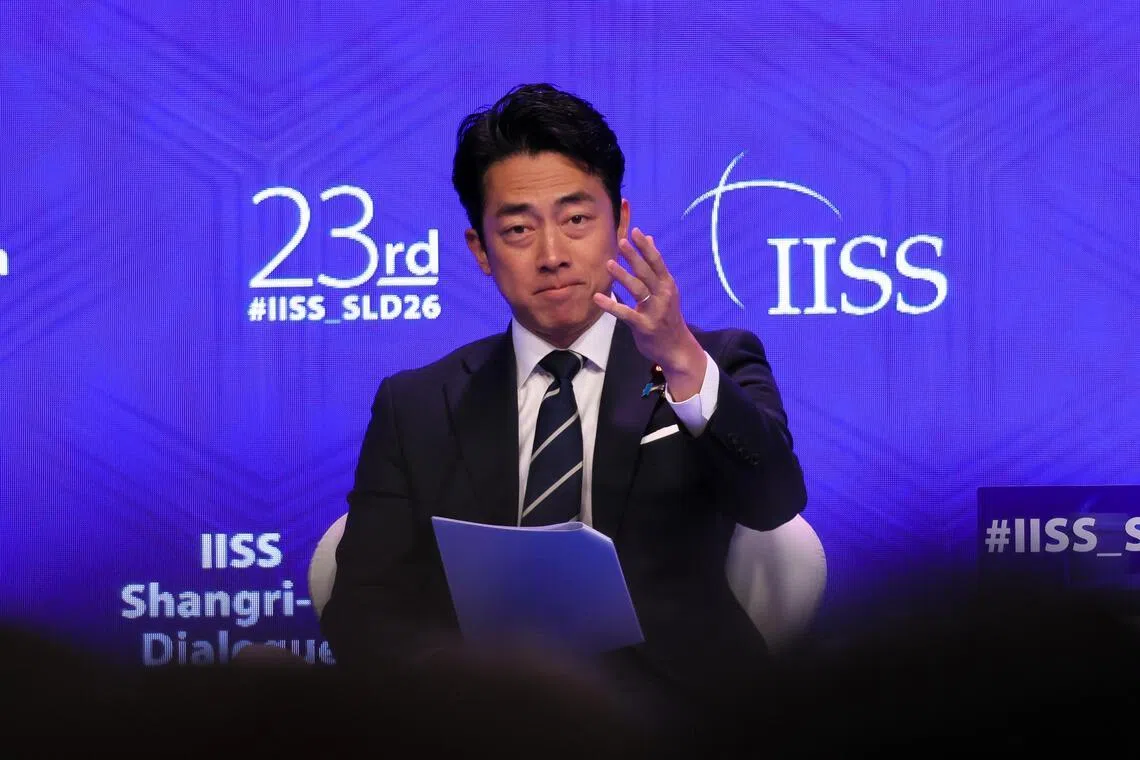 Japan’s defence minister Koizumi Shinjirō speaking at a plenary session at the 23rd IISS Shangri-La Dialogue on May 31.