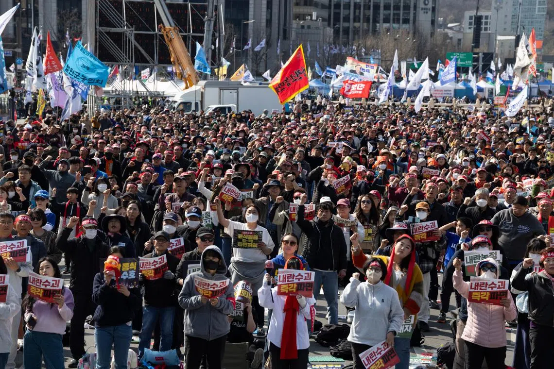 South Koreans have gathered in huge numbers in the capital Seoul supporting and backing the conservative leader's removal.