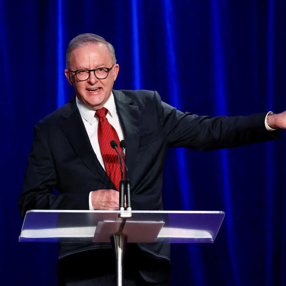 FILE PHOTO: Australia's Prime Minister Anthony Albanese speaks at a Labor party election night event in Sydney, Australia, May 3, 2025. REUTERS/Hollie Adams/ File Photo