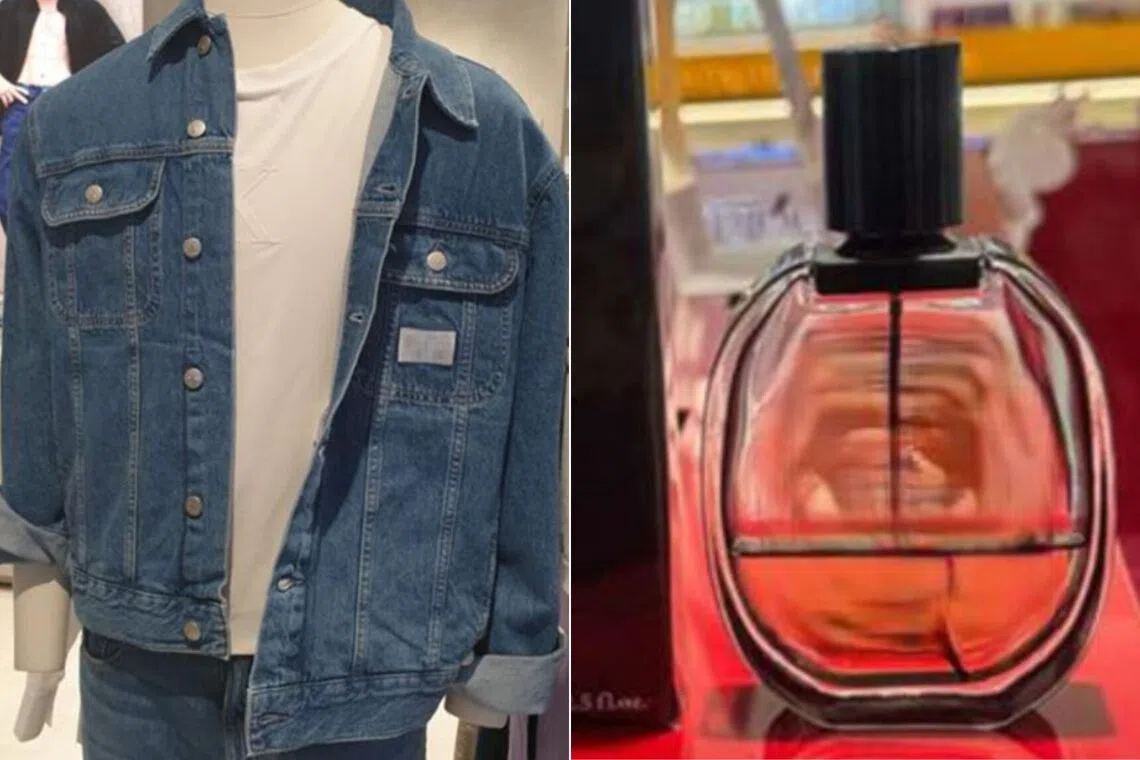 A $350 blue denim jacket and perfume bottles totalling about $810 were allegedly stolen.