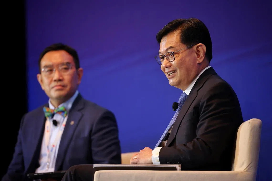 ST20240201_202441403792/paforum/Prisca Ang/Jason Quah

Deputy Prime Minister Heng Swee Keat speaking during a fireside chat on future growth engines for ASEAN, with moderator Mr Heng Koon How, executive director and head of markets strategy, UOB, at the UOB Global Markets Economic Forum 2024 at the Pan Pacific Singapore on Feb 1, 2024.