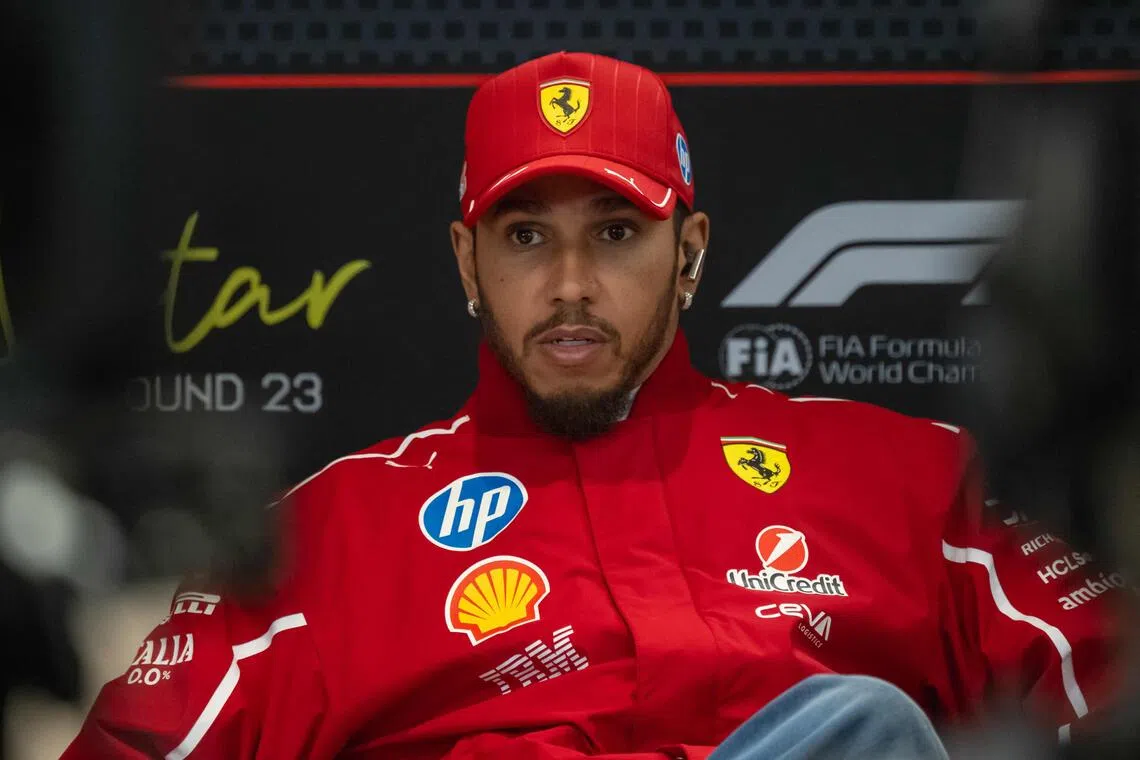 Ferrari driver Lewis Hamilton attending a press conference on Nov 27 ahead of the Qatar grand prix.