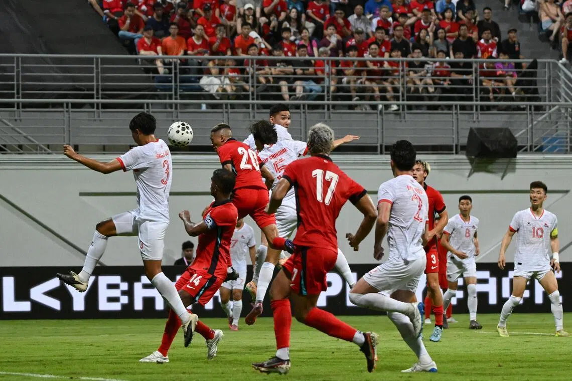 Man of the match Shawal Anuar scoring the third in Singapore's 4-0 win over Mongolia in a friendly match on May 31.