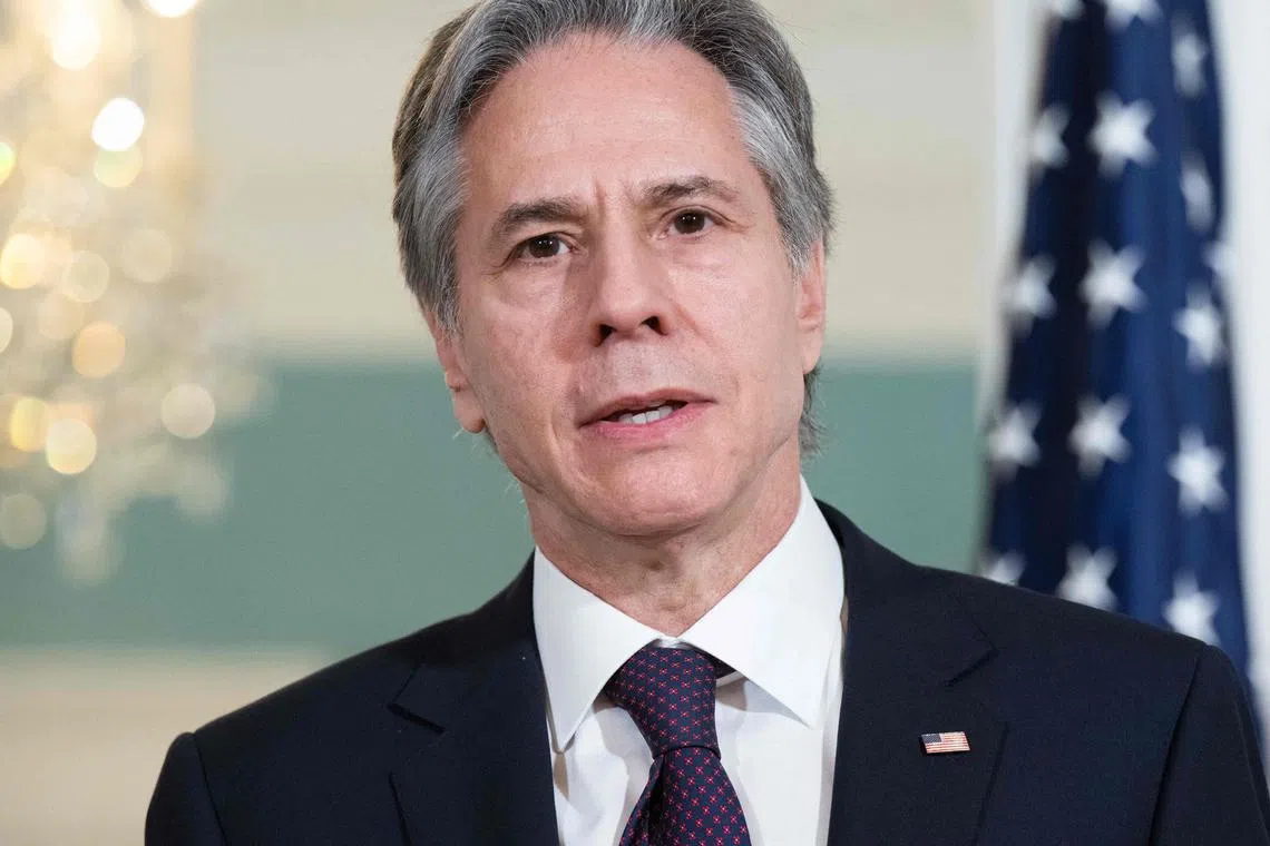 (FILES) In this file photo taken on February 09, 2023, US Secretary of State Antony Blinken speaks to the media prior to a meeting with Iraqi Foreign Minister Fuad Hussein, not pictured, in the Treaty Room of the US State Department in Washington, DC. - US Secretary of State Antony Blinken will travel on February 19, 2023, to Turkey to discuss support after a massive earthquake, his first trip to the NATO ally which has had turbulent relations with Washington. (Photo by SAUL LOEB / AFP)