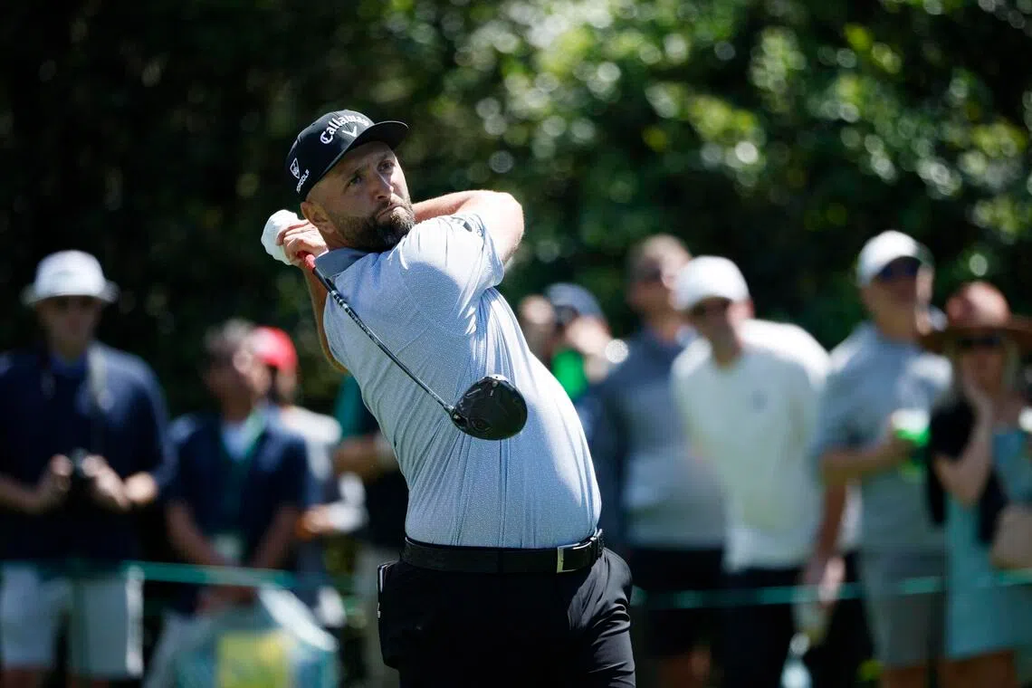 Spain's Jon Rahm hits his tee shot on the 15th hole during a Masters practice round at Augusta National Golf Club in Augusta, Georgia, on April 7, 2026
.