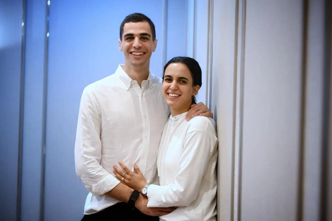 Squash’s Egyptian power couple Ali Farag (left) and Nour El Tayeb after the press conference for the Singapore Squash Open, on Nov 13.