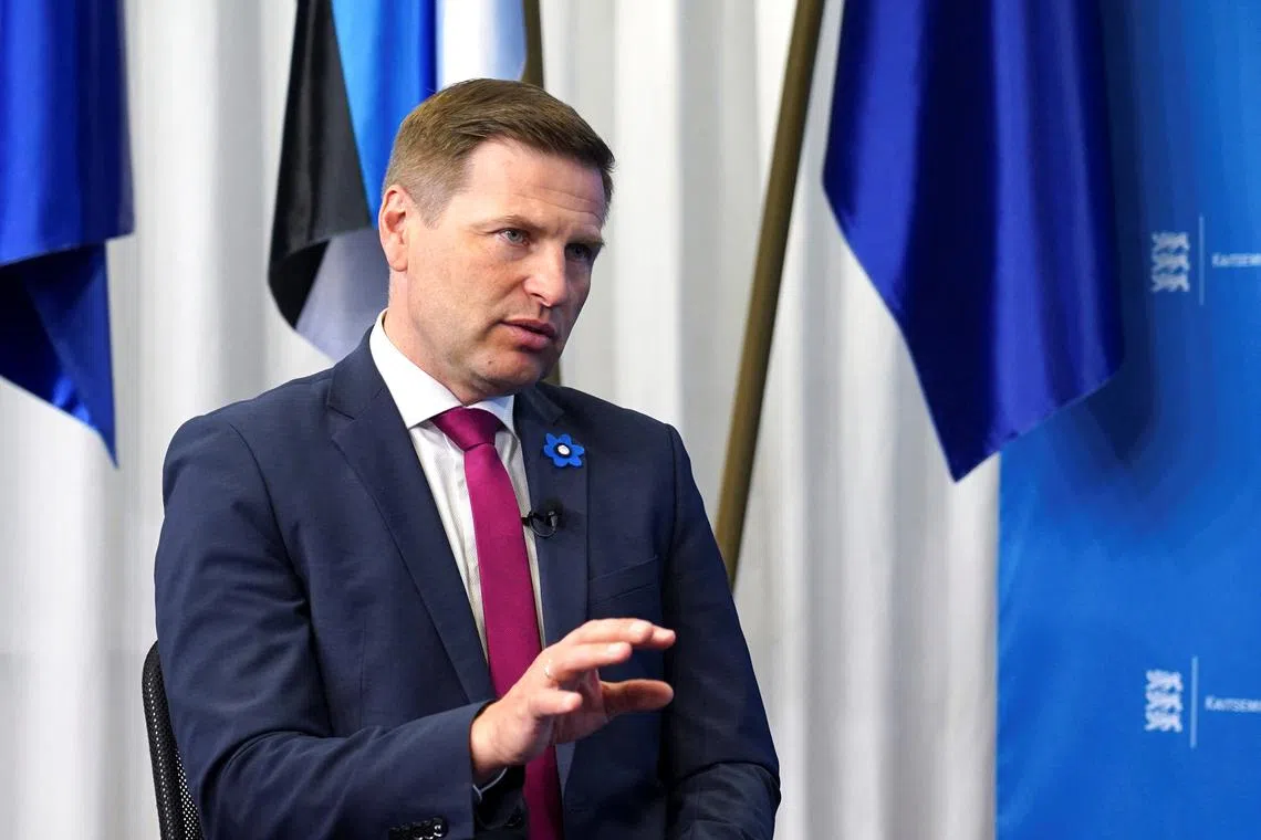 Estonian Defence Minister Hanno Pevkur speaks during an interview in Tallinn, Estonia, April 28, 2025. REUTERS/Janis Laizans/File Photo