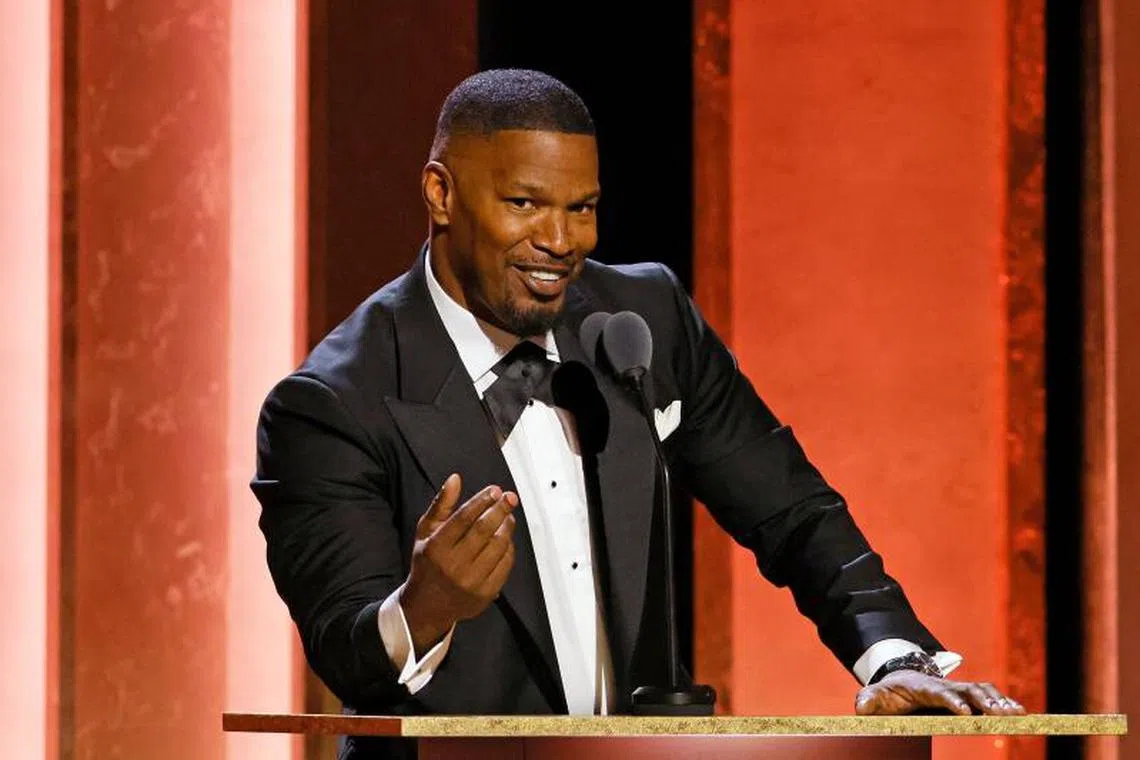 American actor and comedian Jamie Foxx speaks during the Academy of Motion Picture Arts and Sciences' 15th Annual Governors Awards in Los Angeles on Nov 17, 2024. Foxx suffered a stroke that led him to lose 20 days of memory in 2023.