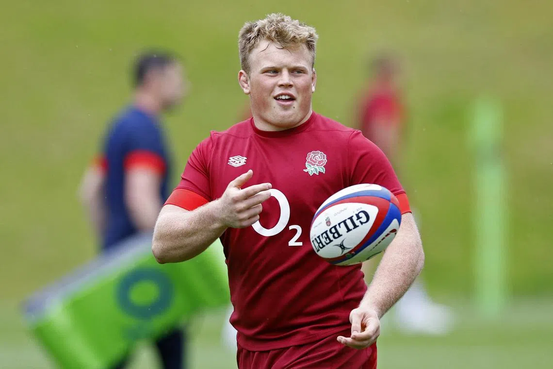 FILE PHOTO: Rugby Union - Summer Series - England Training - Pennyhill Park, Bagshot, Britain - June 4, 2024 England's Fin Baxter during training. Action Images via Reuters/Peter Cziborra/File Photo