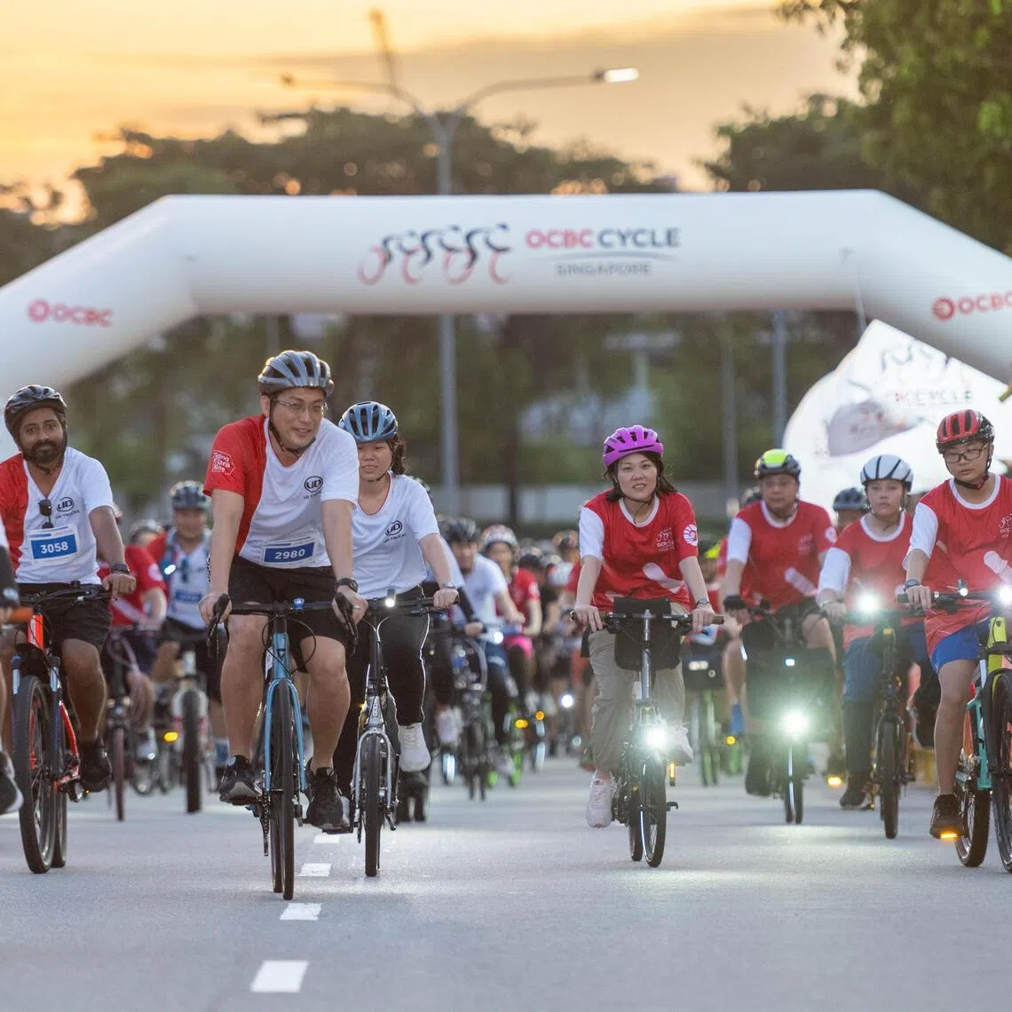 Participants pedalling their way past landmarks such as Benjamin Sheares Bridge and the Gardens by the Bay, before finishing inside the National Stadium at the Sports Hub.