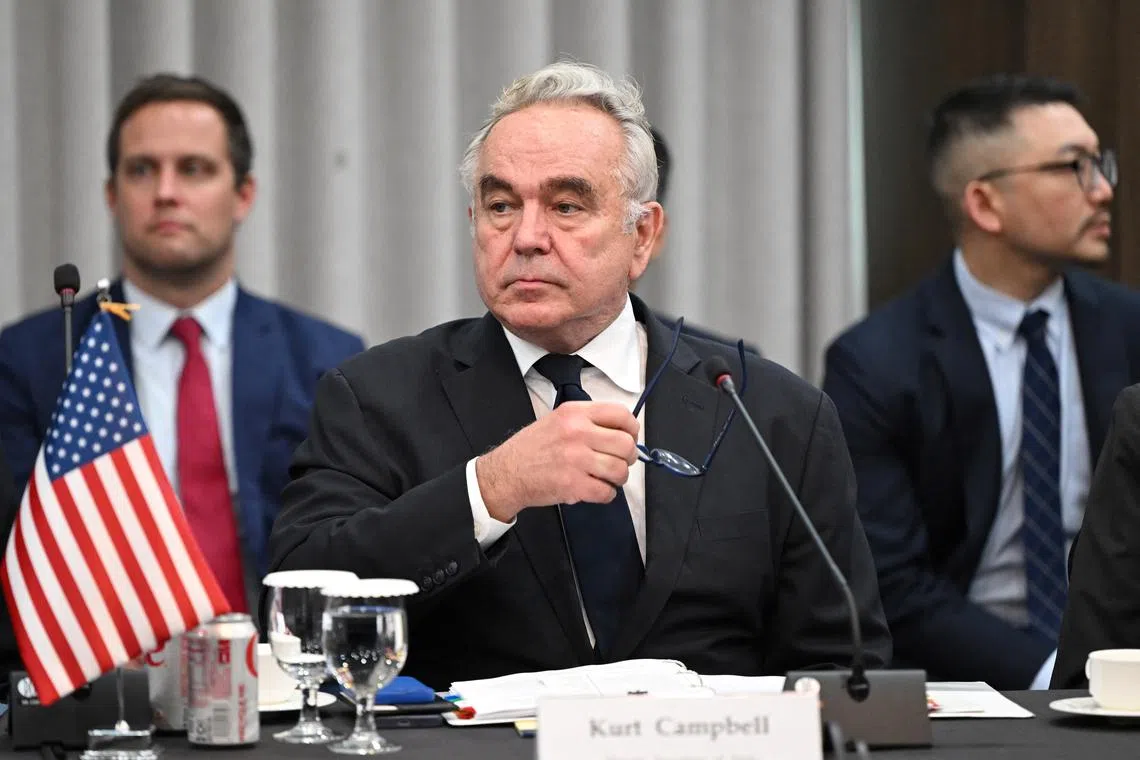FILE PHOTO: United States Deputy Secretary of State Kurt M. Campbell attends a trilateral meeting with South Korea's First Vice Foreign Minister Kim Hong-kyun and Japan's Vice Foreign Minister Masataka Okano at the Foreign Ministry in Seoul, South Korea on October 16, 2024. JUNG YEON-JE/Pool via REUTERS/File Photo