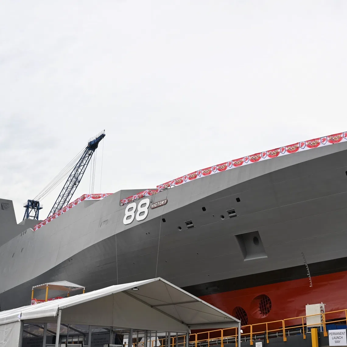 The first of Singapore’s fleet of multi-role combat vessels, named Victory, was launched on Oct 21.