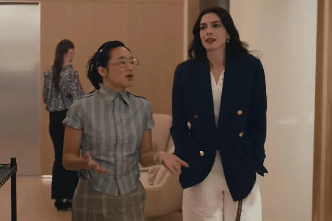 dtdevil - Screenshot. Helen J. Shen as Jin Chao (left) and Anne Hathaway as Andy in The Devil Wears Prada 2 PHOTO: 20THCENTURYSTUDIOS/YOUTUBE