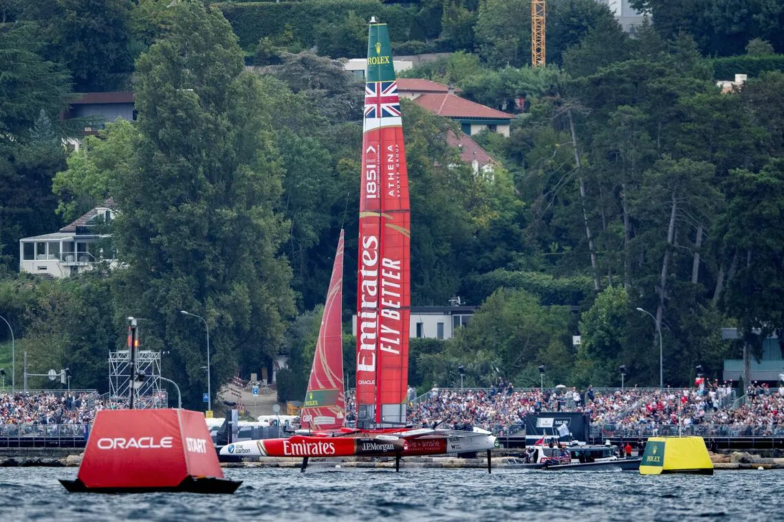 Emirates Great Britain SailGP Team helmed by Dylan Fletcher Race Day 2 of SailGP - Switzerland Sail Grand Prix in Geneva on Sept 21, 2025.