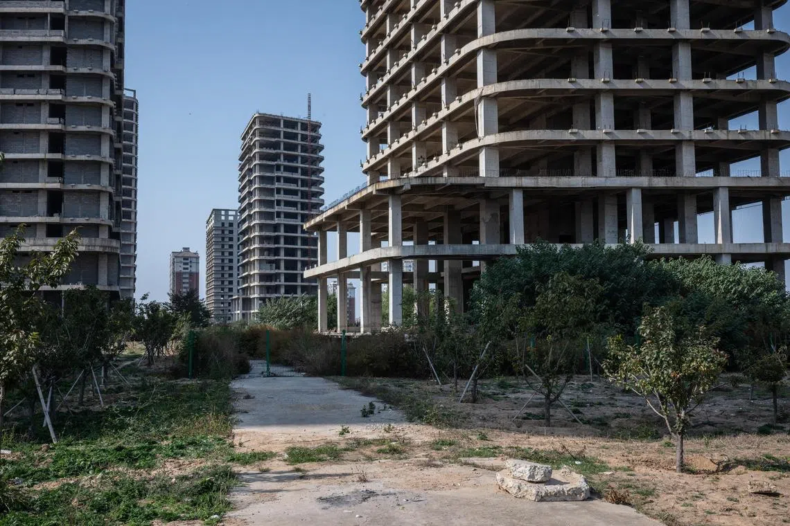 FILE — An abandoned construction site in Weifang, China, Oct. 24, 2023. China has nearly four million apartments that no one wants to buy, a combined expanse of unwanted living space roughly the area of Philadelphia. (Gilles Sabrié/The New York Times)