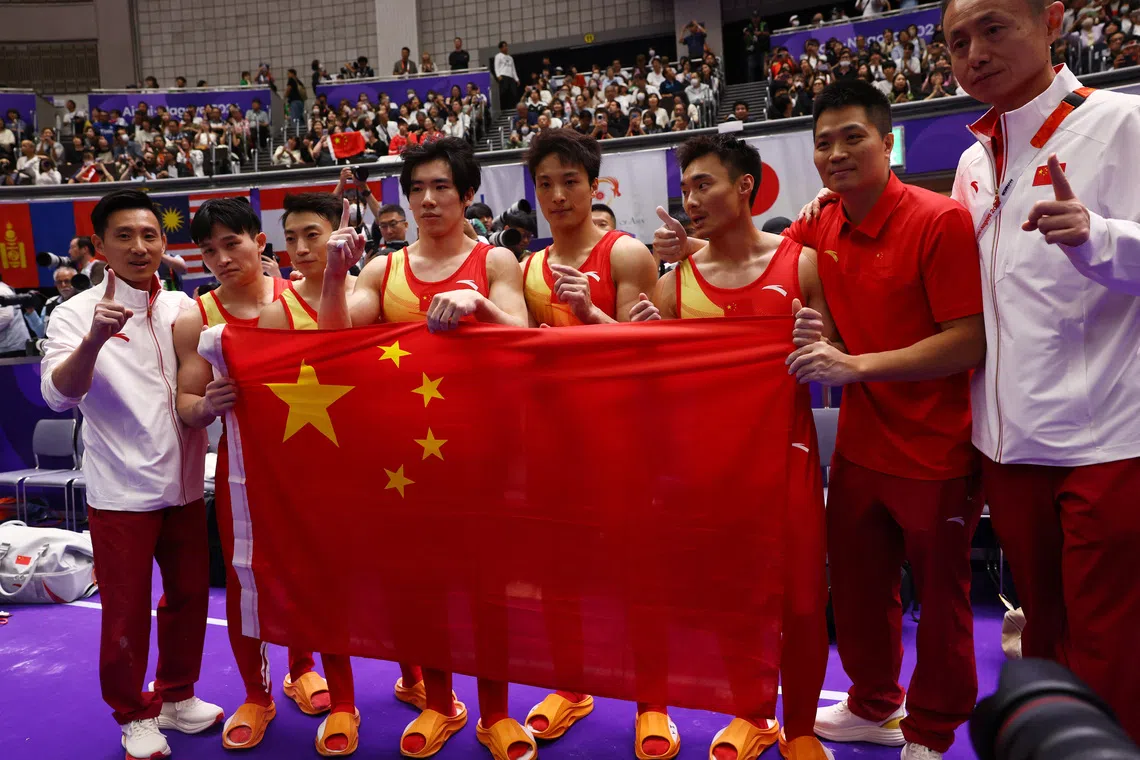 China’s gold put them at the top of the gymnastics medal table, one better than Japan, ahead of the women’s team gold final later on Sept 23.