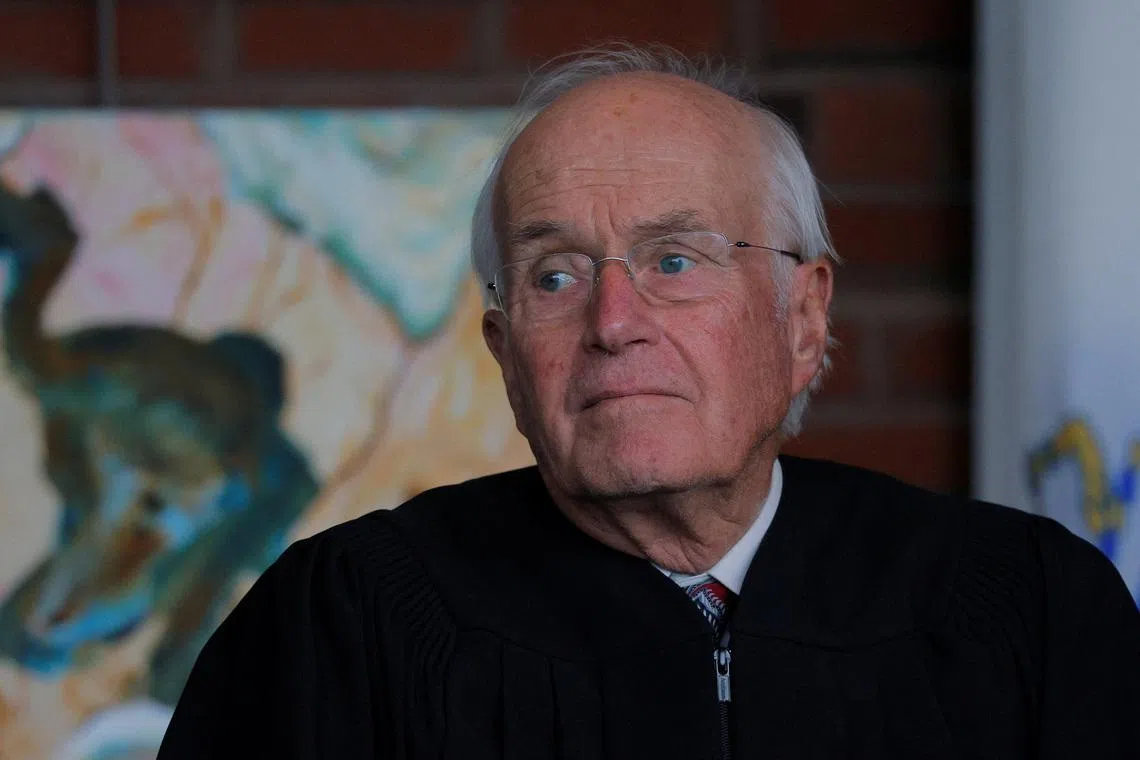 U.S. District Court Judge Nathaniel Gorton attends the Investiture Ceremony for U.S. District Judge Brian Murphy, who blocked the Trump administration for weeks from finalizing the deportation of eight men to South Sudan, at the federal courthouse in Boston, Massachusetts, U.S., September 17, 2025.   REUTERS/Brian Snyder