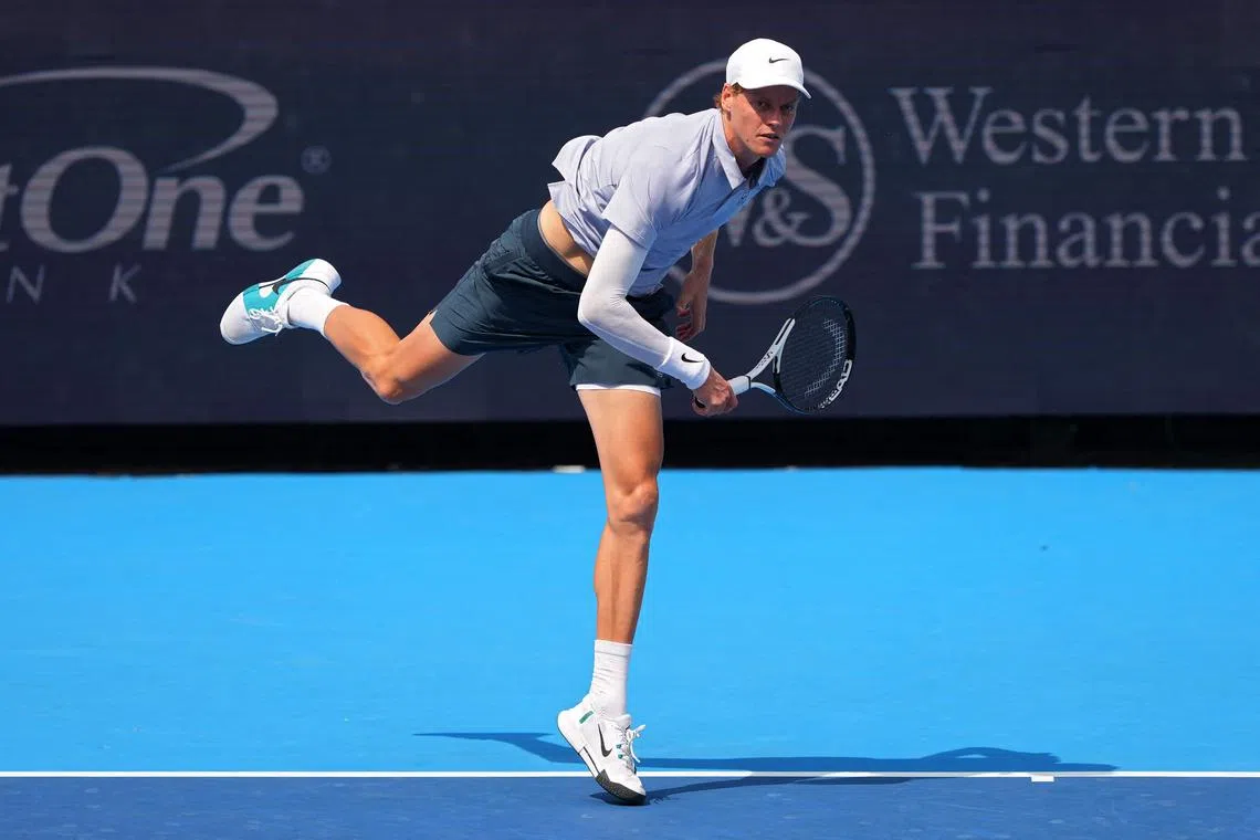 Italy's Jannik Sinner in action against Canadian Felix Auger-Aliassime on Aug 14.