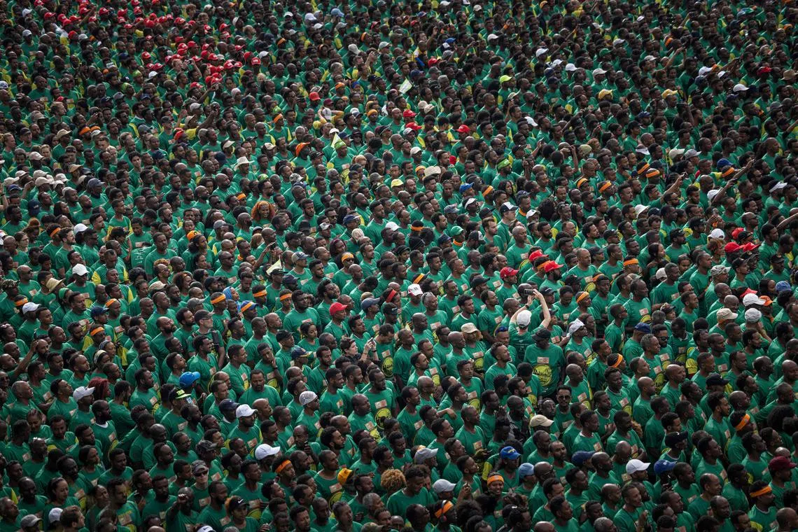 Runners waiting for the start of the 23rd edition of the Great Ethiopian Run in Addis Ababa on Nov 19, 2023. The Great Ethiopian Run is an annual international road running event taking place in the Ethiopian capital. The vibrant and colourful popular race has become the biggest road race in Africa.