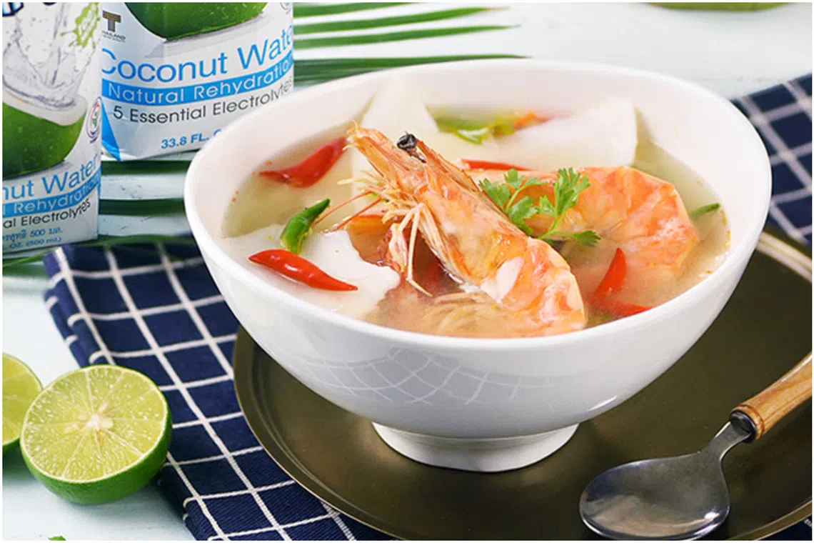 Shrimp Tom Yum made with coconut water is among the recipes that can be found on the UFC Refresh website.