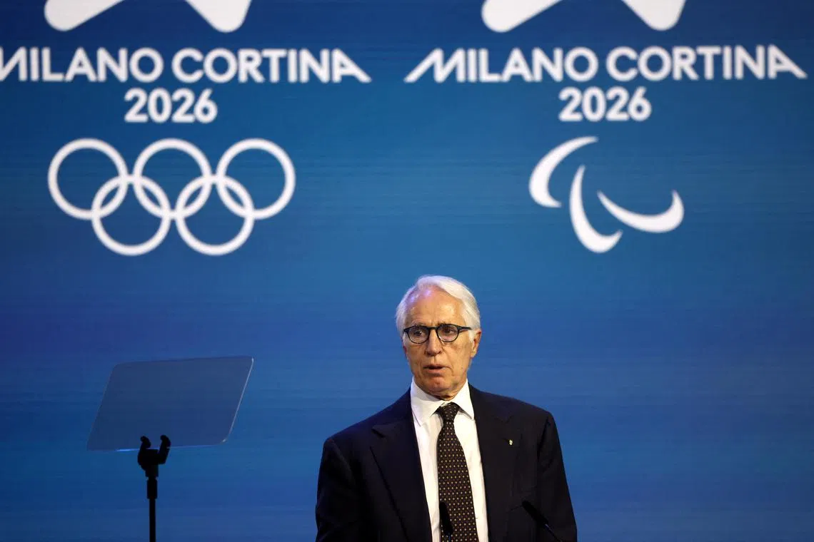 Olympics - 144th IOC Session including the election of IOC President - Costa Navarino, Pylos, Greece - March 20, 2025 Milano cortina 2026 president Giovanni Malago during the 144th IOC Session REUTERS/Louisa Gouliamaki