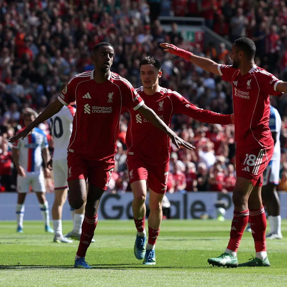 Liverpool's Alexander Isak celebrates after scoring the opener in the Premier League clash with Crystal Palace.