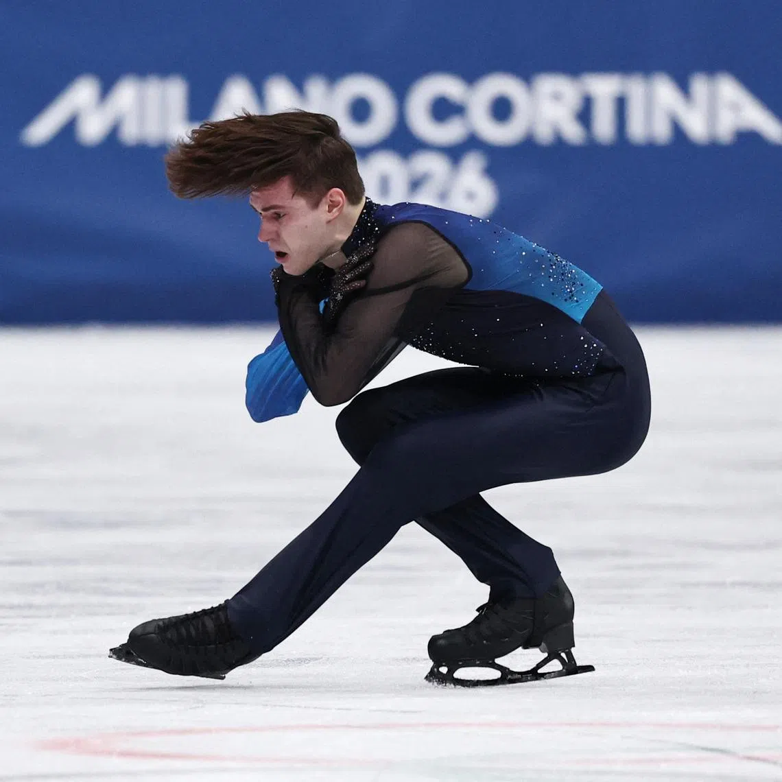 Milano Cortina 2026 Olympics - Figure Skating - Men Single Skating - Free Skating - Milano Ice Skating Arena, Milan, Italy - February 13, 2026. Mikhail Shaidorov of Kazakhstan performs during the Free Skating REUTERS/Amanda Perobelli