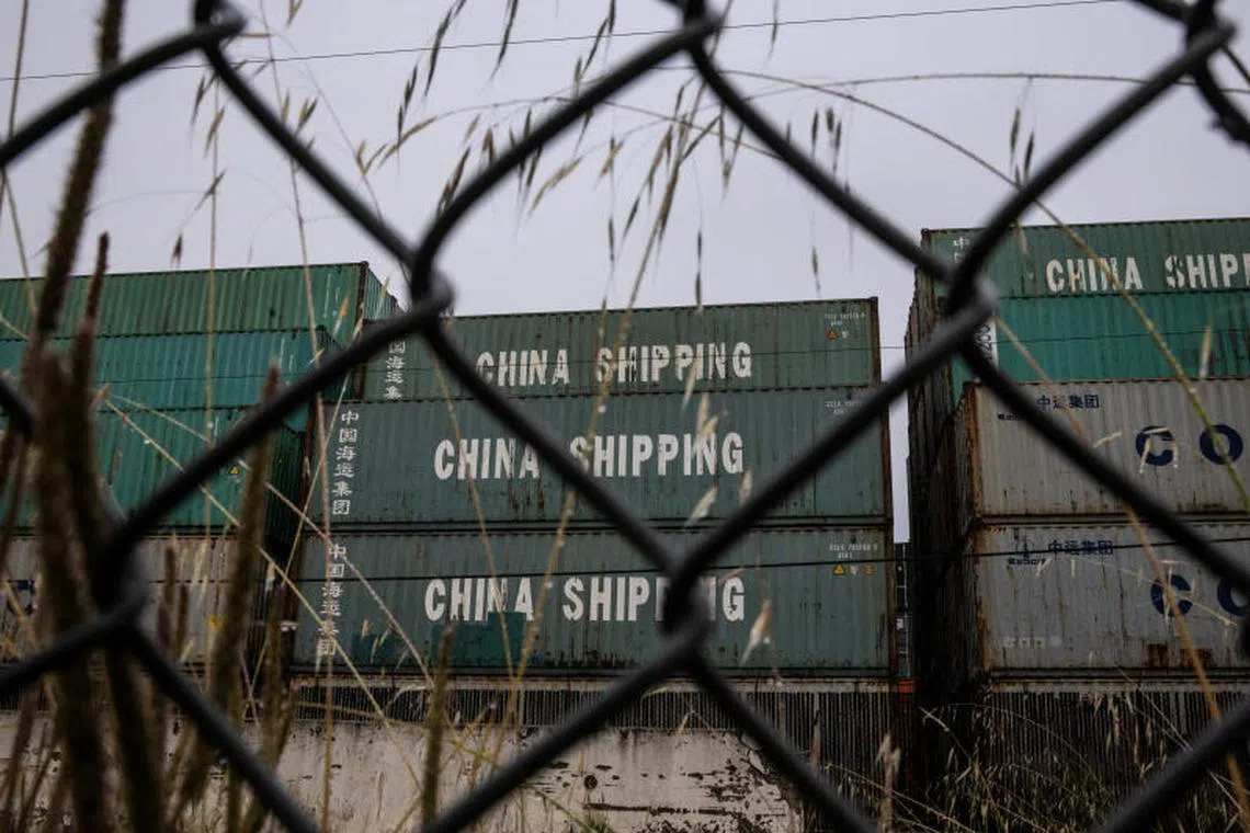 China Shipping containers are seen at the port of Oakland, California.