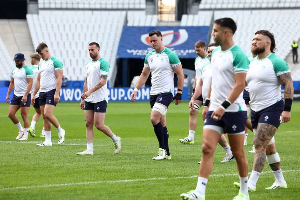 Rugby Union - Rugby World Cup 2023 - Ireland Training - Stade de France, Saint-Denis, France - October 6, 2023 Ireland players during training REUTERS/Stephanie Lecocq