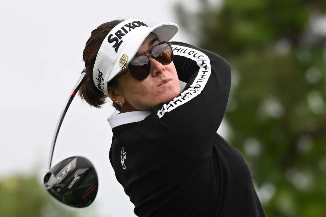 Leader Hannah Green of Australia teeing off on the 6th hole during the third round of the BMW Ladies Championship at Seowon Valley Country Club in Paju on Oct 19.