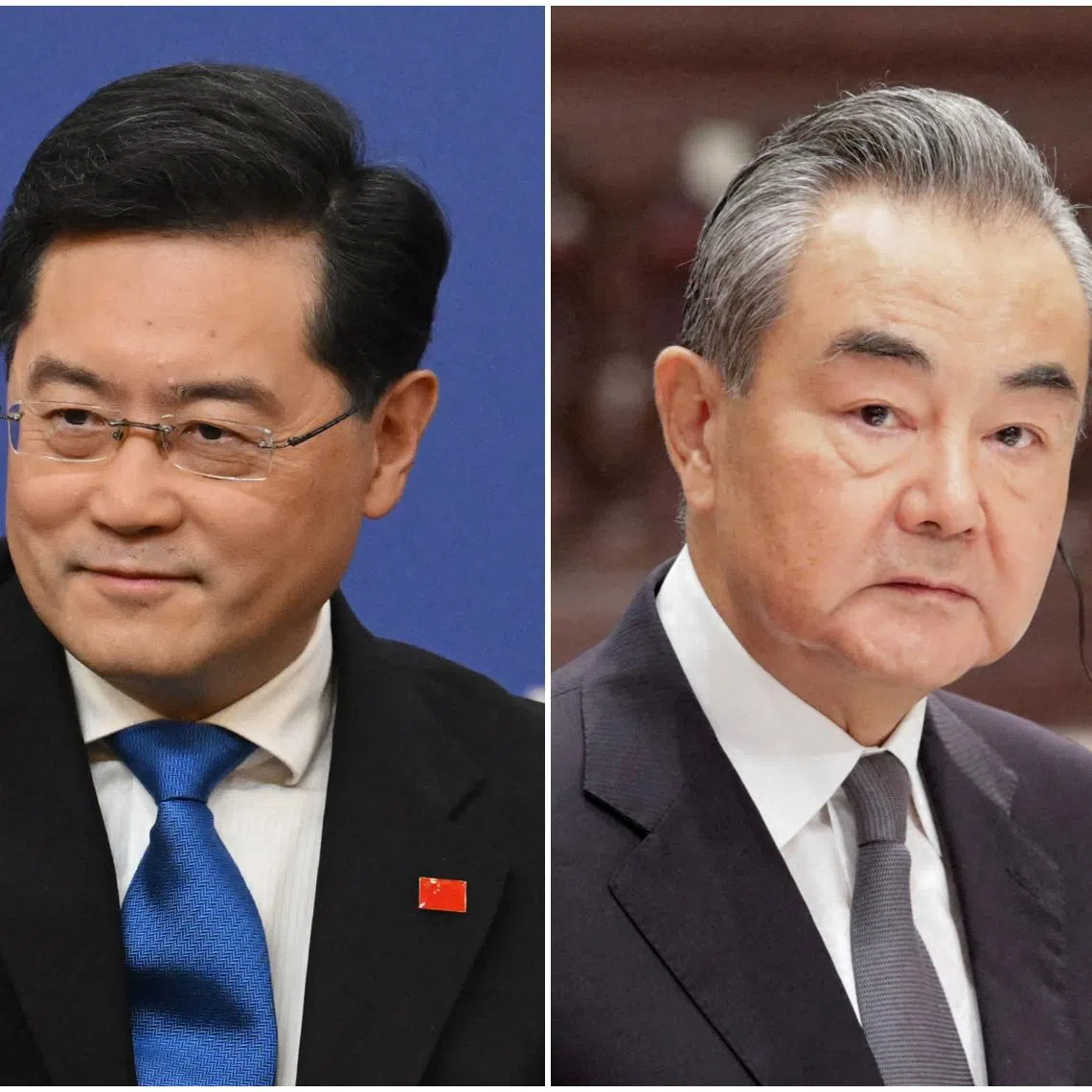 China foreign minister Qin Gang (left) has been removed from his post by Beijing and replaced by his predecessor Wang Yi. 
