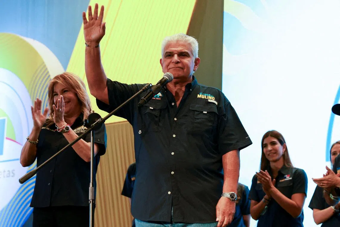 Presidential candidate Jose Raul Mulino gestures to his supporters after he was declared the winner of the presidential election based on preliminary results by the electoral authority, in Panama City, Panama May 5, 2024. REUTERS/Tarina Rodriguez