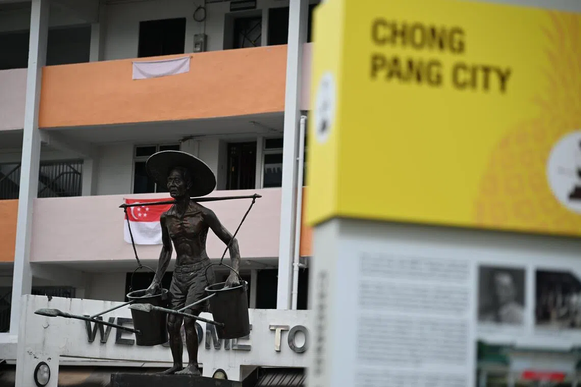 The statue of a toiling farmer at Chong Pang City during the Yishun Heritage Tour organised by the National Heritage Board on July 30.