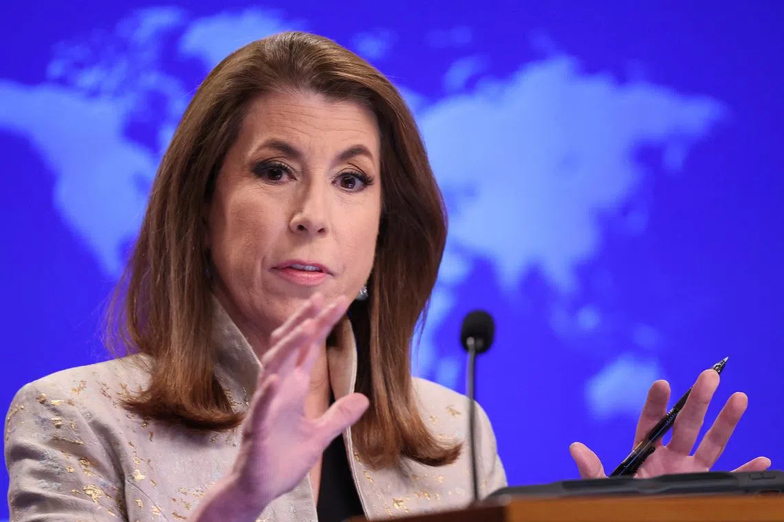 U.S. State Department spokesperson Tammy Bruce speaks during her first press briefing at the State Department in Washington, D.C., U.S., March 6, 2025. REUTERS/Kevin Lamarque/File Photo