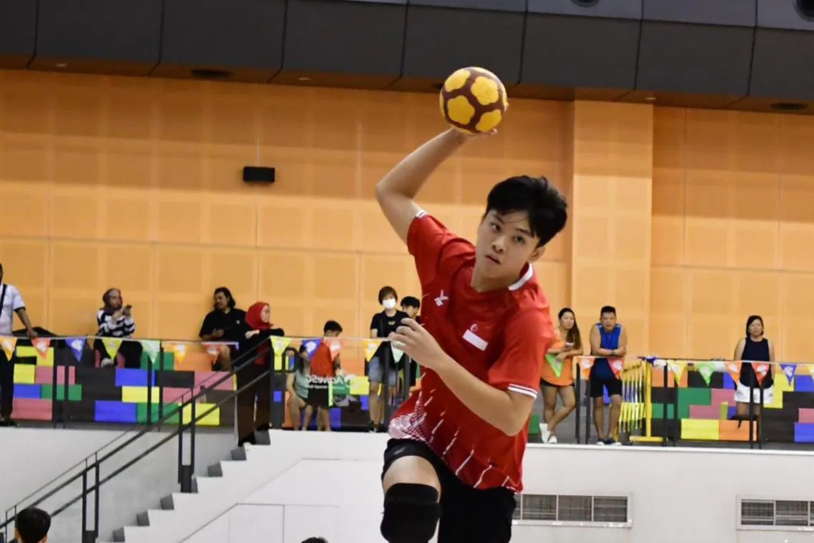 Singapore's Ayden See soaring high to score against Chinese Taipei at the World Youth Tchoukball Championships.