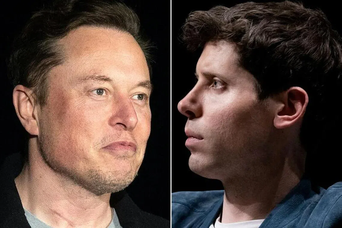 (COMBO) This combination of pictures created on December 27, 2024 shows Elon Musk during a press conference at SpaceX's Starbase facility near Boca Chica Village in South Texas on February 10, 2022 and OpenAI CEO Sam Altman during a meeting at the Station F in Paris on May 26, 2023. ChatGPT-maker OpenAI laid out plans on December 27, 2024, for a new corporate structure shifting away from control by a non-profit -- an issue of contention for the artificial intelligence trailblazer. Its restructuring efforts will likely face obstacles, with Elon Musk reportedly asking a US court to stop OpenAI from converting into a for-profit enterprise. (Photo by JIM WATSON and JOEL SAGET / AFP)
