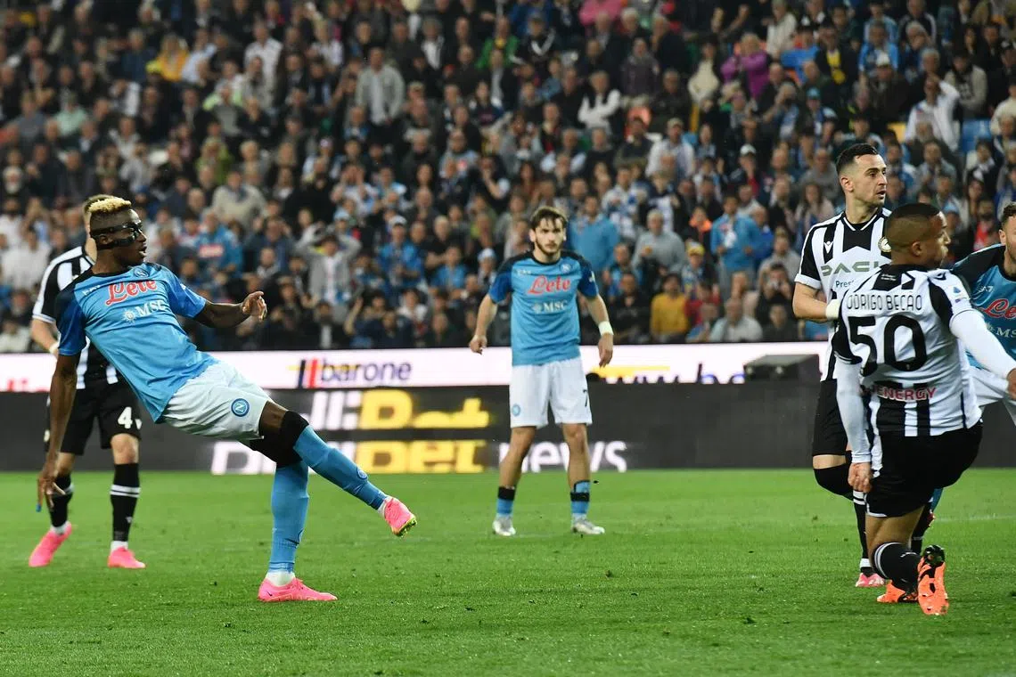 Napoli's Victor Osimhen scores their first goal.