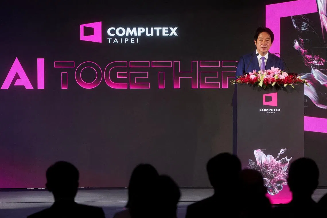 FILE PHOTO: Taiwan President Lai Ching-te speaks as he attends the opening ceremony of the annual Computex trade show in Taipei, Taiwan, June 2, 2026. REUTERS/Tsai Hsin-Han/File Photo