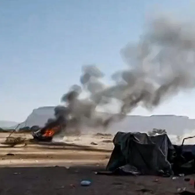 A video grab showing smoke rising from a strike on Southern Transitional Council forces in Seiyun, in Yemen's Hadhramaut Governorate, on Jan 2. 
