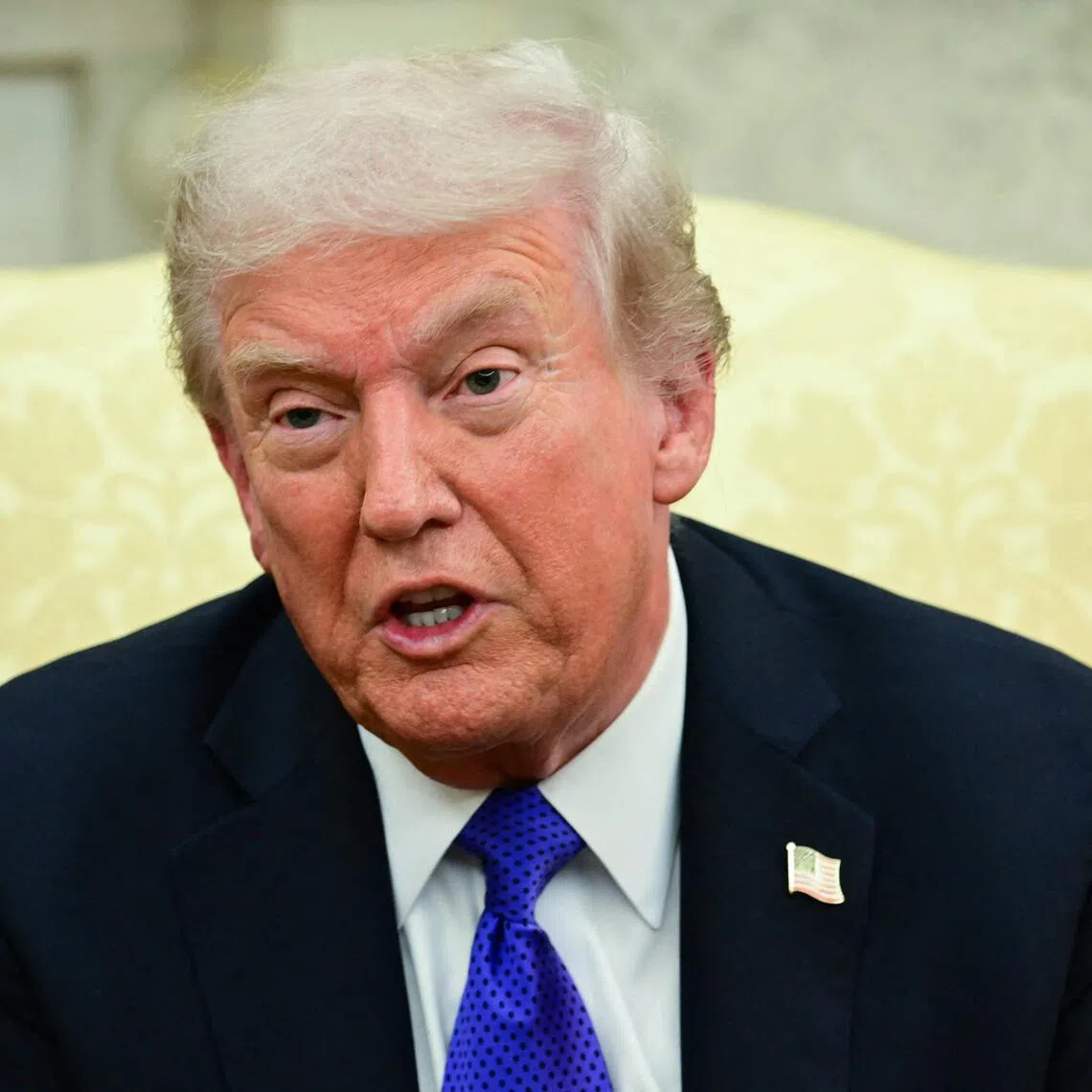 US President Donald Trump speaks as he meets with the NATO Secretary General Mark Rutte in the Oval Office of the White House in Washington, DC, on October 22, 2025. (Photo by Jim WATSON / AFP)