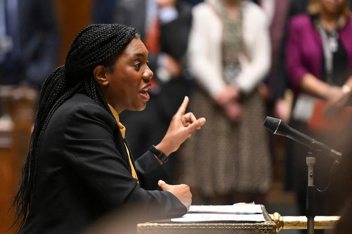 Britain's main opposition Conservative Party leader Kemi Badenoch speaking during PMQ session in the House of Commons.