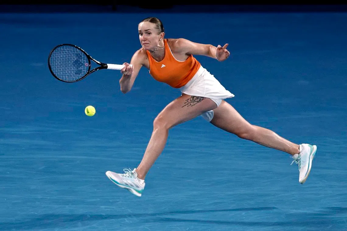 Tennis - Australian Open - Melbourne Park, Melbourne, Australia - January 29, 2026 Ukraine's Elina Svitolina in action during her semi final match against Belarus' Aryna Sabalenka REUTERS/Tingshu Wang