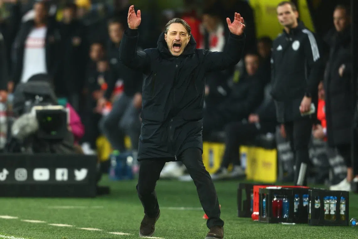 FILE PHOTO: Soccer Football - Bundesliga - Borussia Dortmund v VfB Stuttgart - Signal Iduna Park, Dortmund, Germany - February 8, 2025 Borussia Dortmund coach Niko Kovac reacts REUTERS/Leon Kuegeler/File Photo