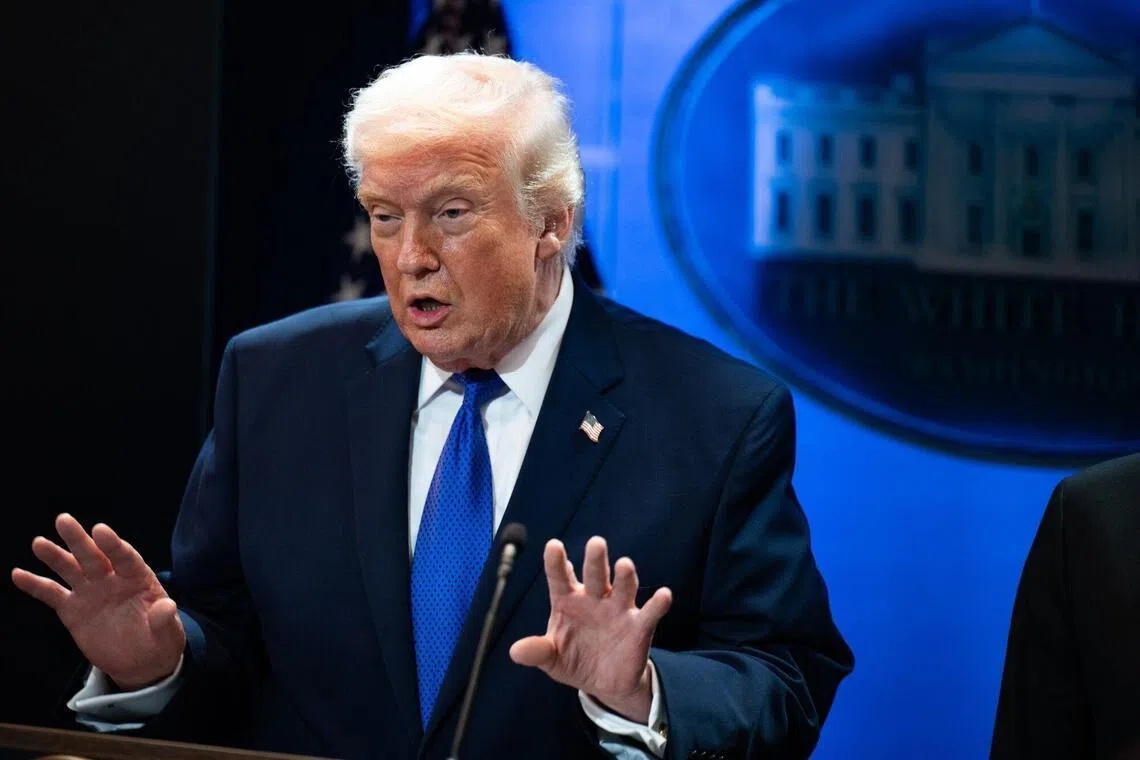US President Donald Trump during a news conference in the James S. Brady Press Briefing Room of the White House in Washington, DC, US, on Friday, Feb. 20, 2026. Trump delivered a broadside against Supreme Court justices after they struck down the bulk of his sweeping global tariffs, delivering a major blow against his signature economic policy. Photographer: Annabelle Gordon/Bloomberg