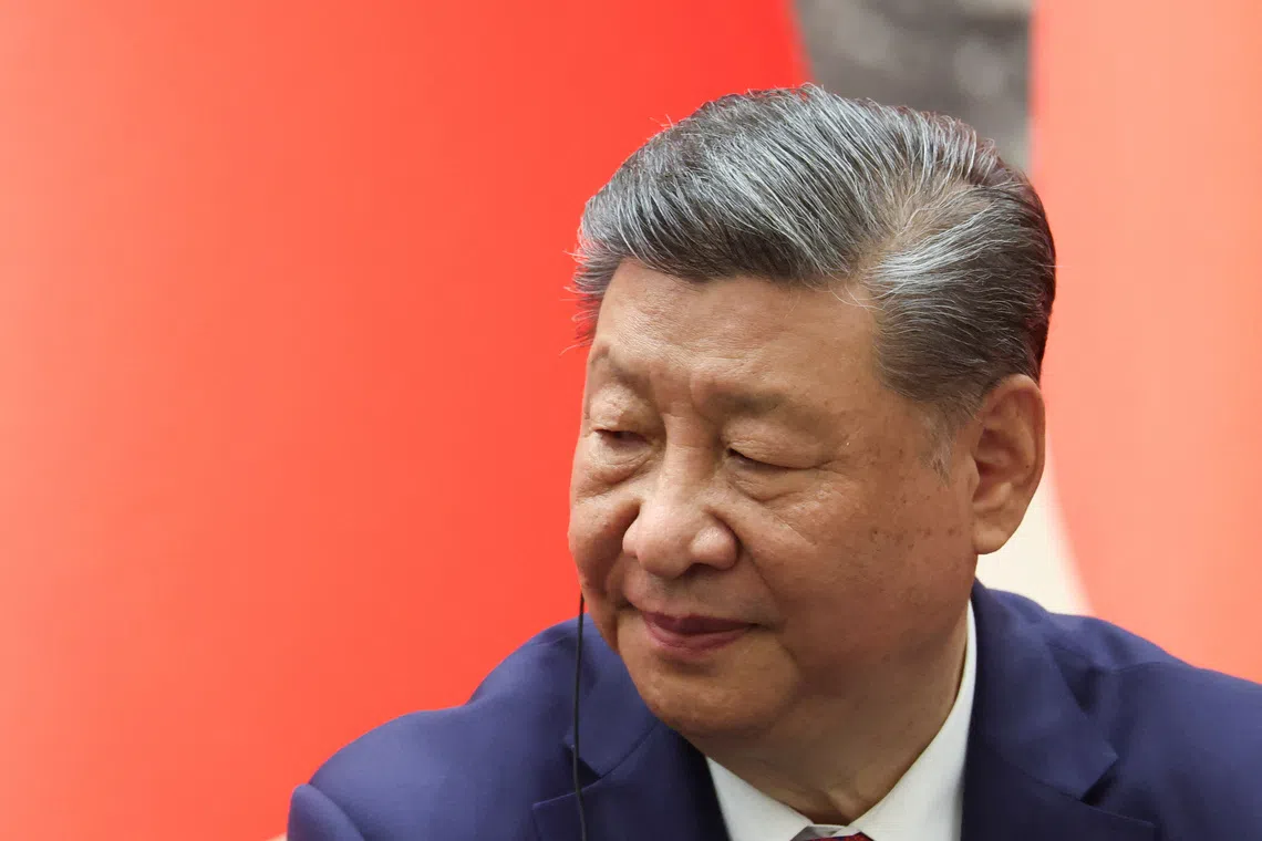 Chinese President Xi Jinping attends a joint press statement with Russian President Vladimir Putin (not pictured) at the Great Hall of the People in Beijing, China May 20, 2026. REUTERS/Maxim Shemetov/Pool