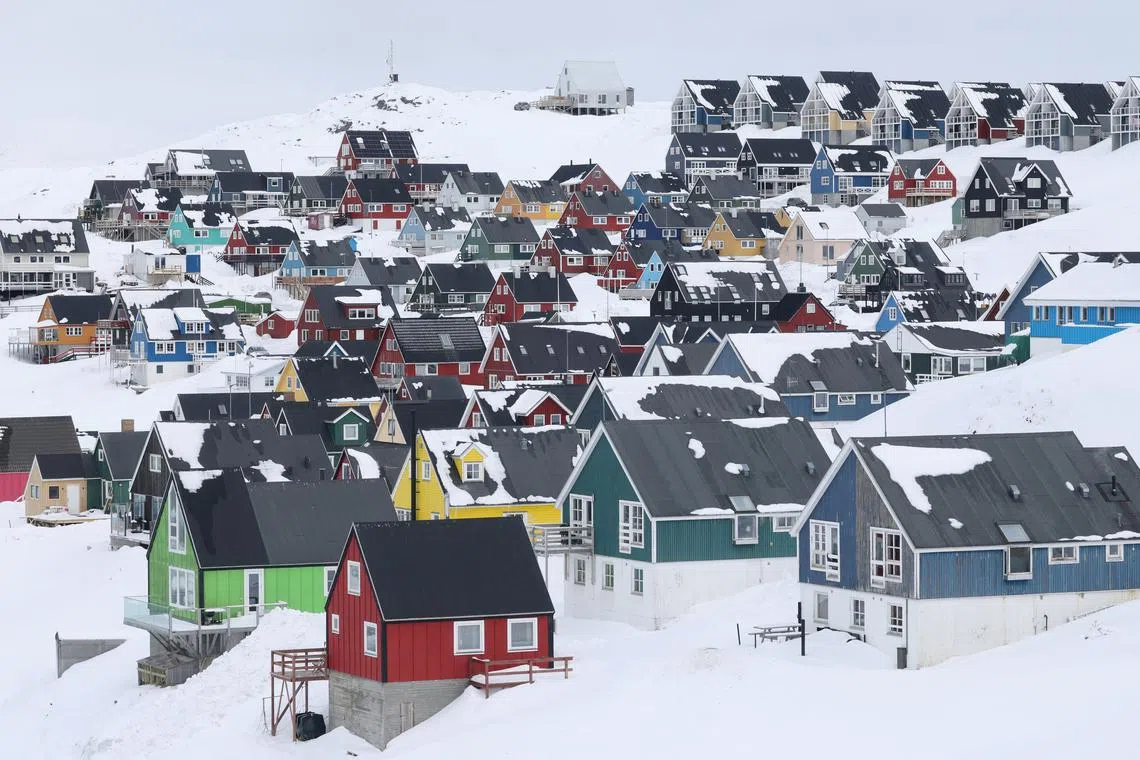 FILE PHOTO: A view of the old city of Nuuk, Greenland, March 29, 2025. REUTERS/Leonhard Foeger/ File Photo
