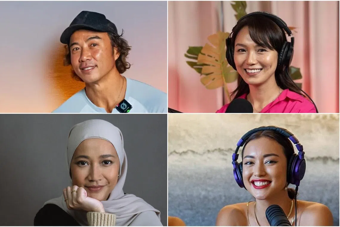 (Clockwise from top left) Allan Wu, Joanne Peh, Hanli Hoefer and Izyan Mellyna are celebs fronting their own podcasts.