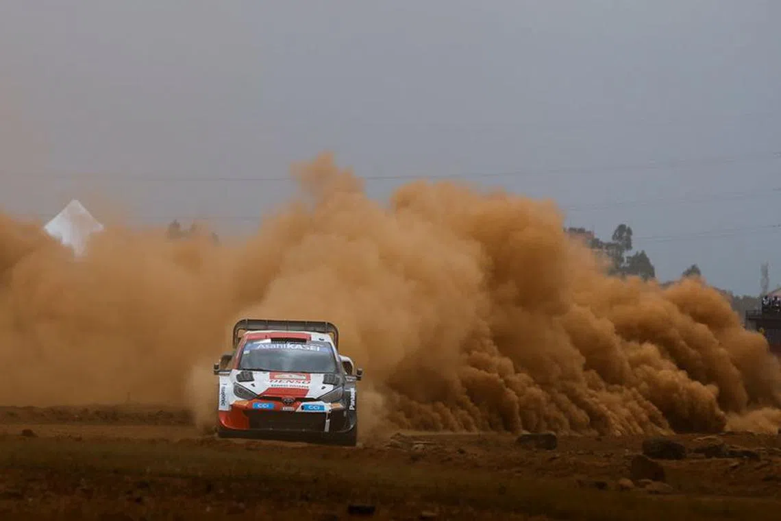 Rallying - World Rally Championship - Safari Rally Kenya, Nairobi, Kenya - June 23, 2022 - French Toyota driver Sebastien Ogier and co-driver Benjamin Veillas in action during side-by-side super special racing stage at Kasarani. REUTERS/Monicah Mwangi