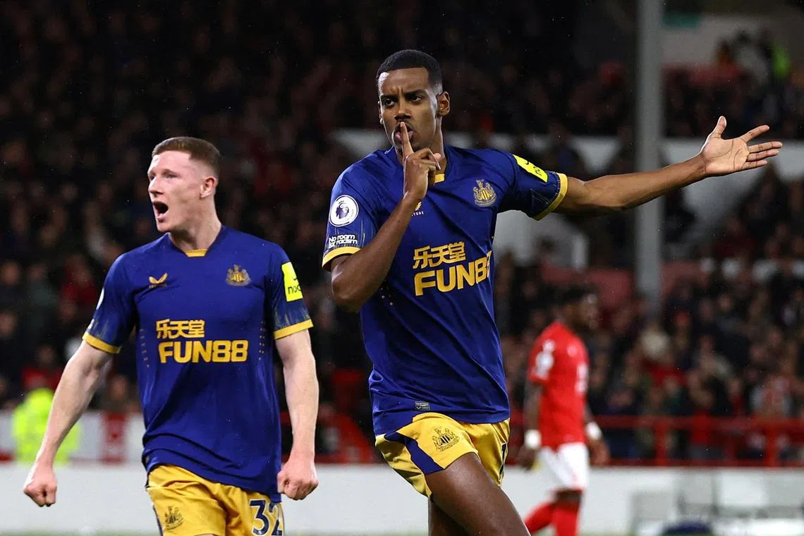 Newcastle United's Alexander Isak celebrates scoring the second goal in the 2-1 Premier League win over Nottingham Forest.